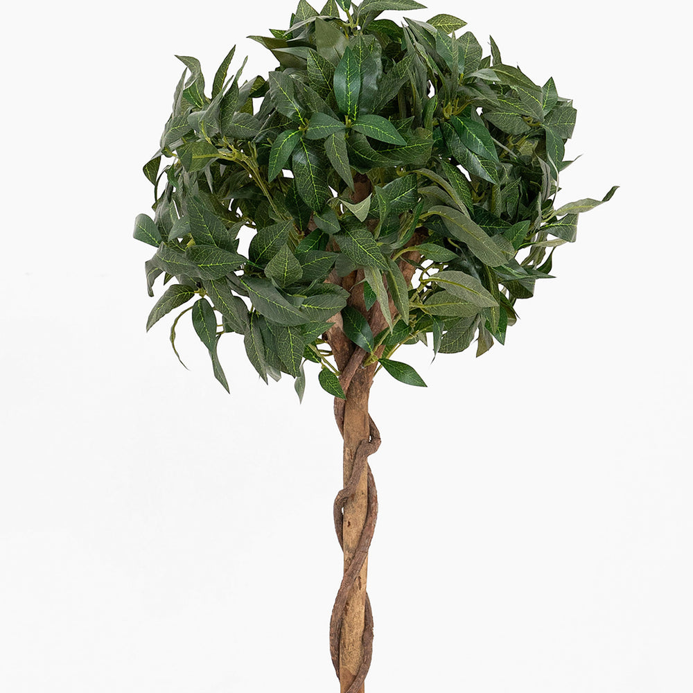 Artificial topiary ball with green leaves on a white background