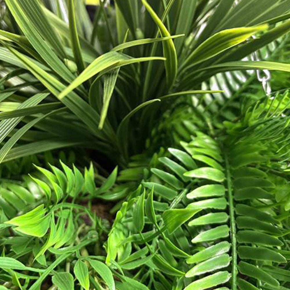 Artificial evergreen hanging basket foliage