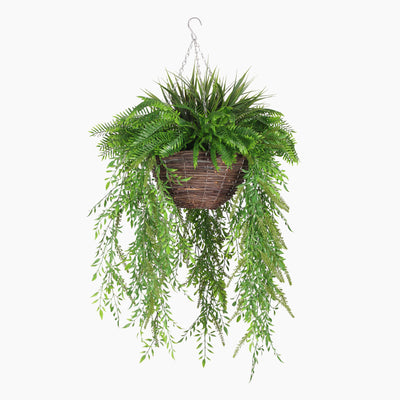 Artificial evergreen hanging basket