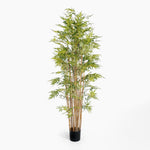 Artificial bamboo plant in a pot on a white background