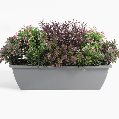 Artificial purple midnight falls window box arrangement