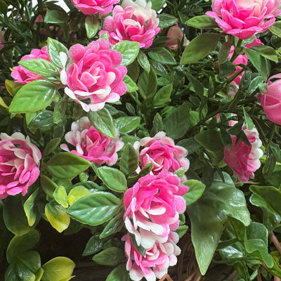 Artificial pink rose ivy hanging basket flowers