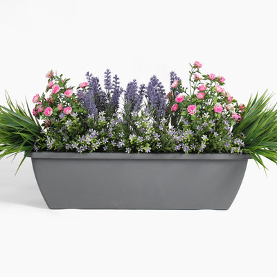 Artificial pink wild flower window box arrangement