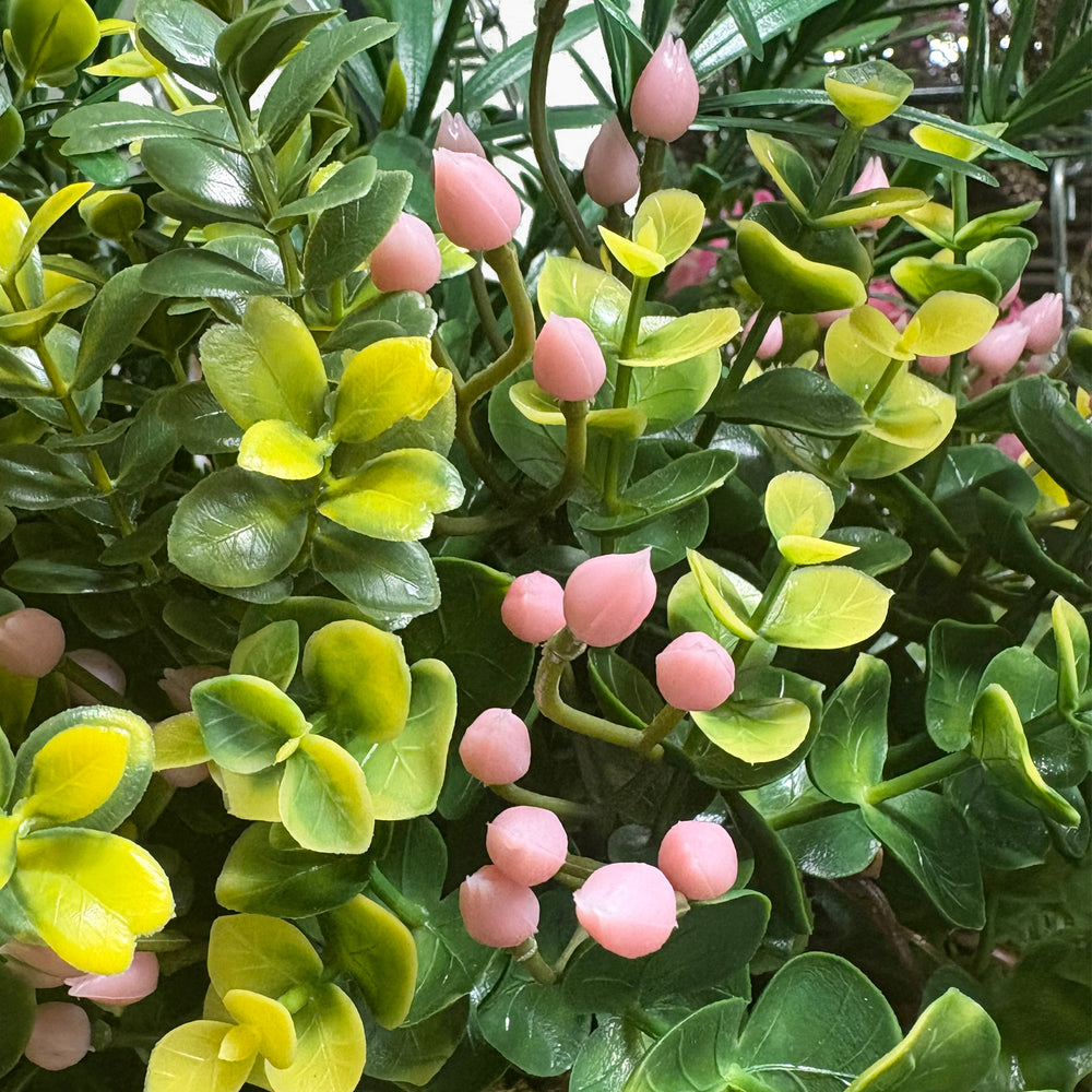 Artificial rose ivy hanging basket pink foliage