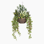 Artificial white rose ivy hanging basket