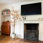 Living room with a fireplace, television, and wooden cabinet.