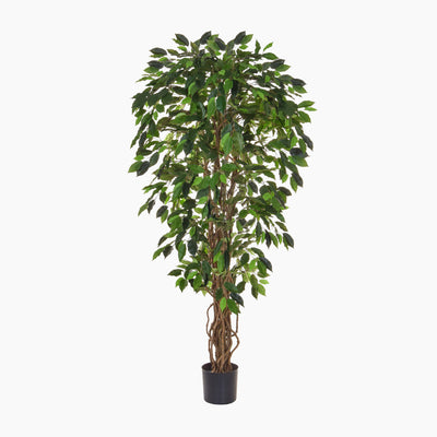 Artificial potted plant with green leaves on a white background