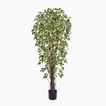 Artificial potted plant with green leaves on a white background