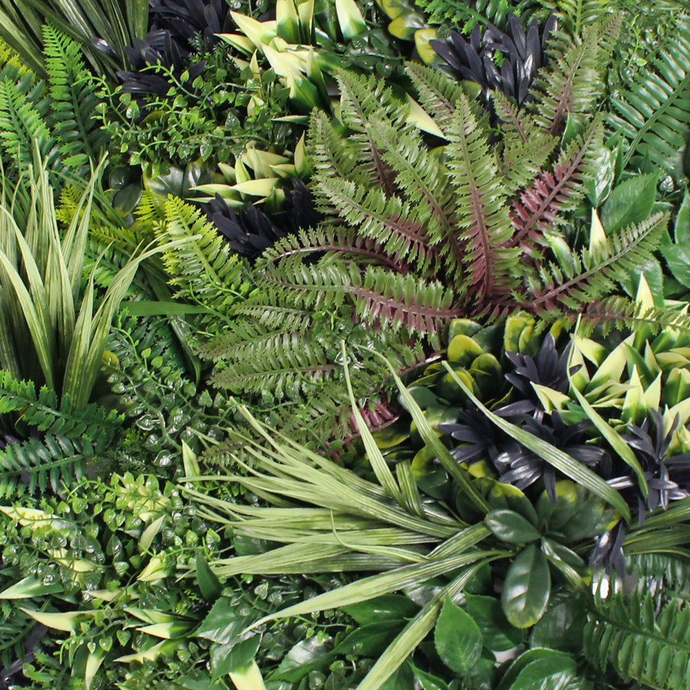 Artificial greenery wall with various types of plants