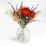 Artificial happy holidays red and gold leaf flower and foliage bunch