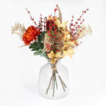 Artificial happy holidays red and gold leaf flower and foliage bunch