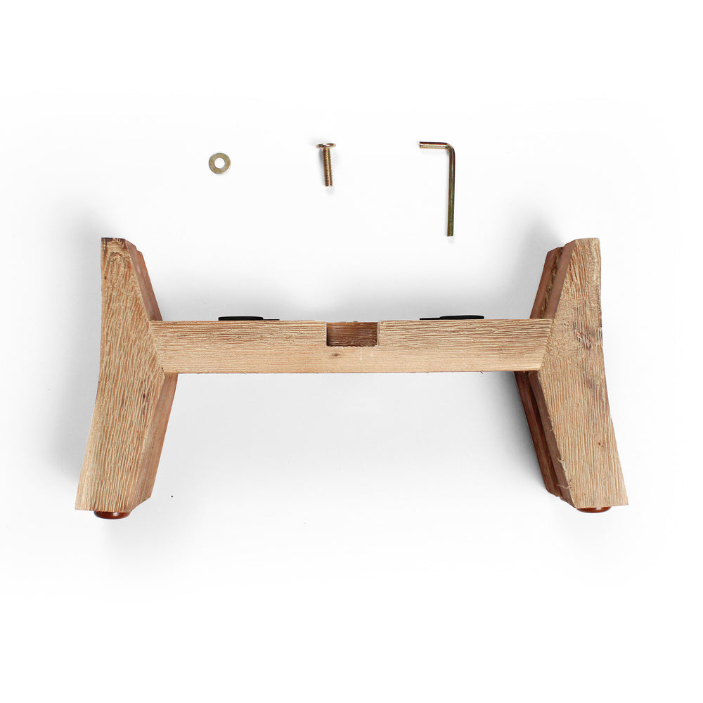 Wooden stand with tools on a white background