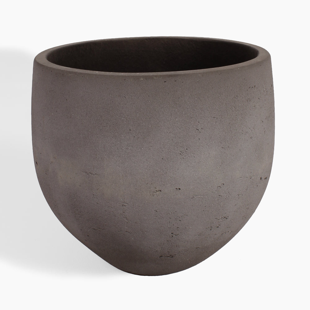 A dark brown concrete planter pot with a textured matte finish, shown against a plain white background.