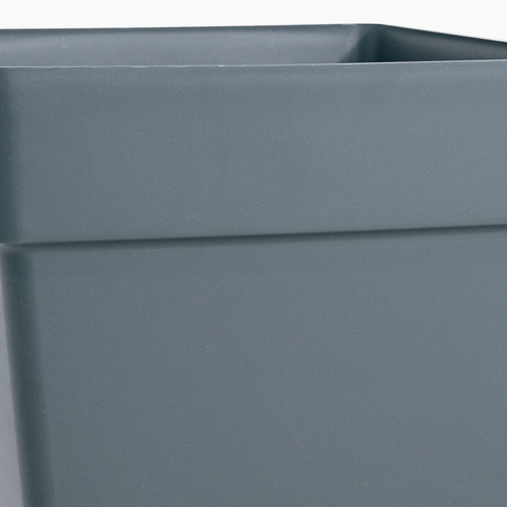 Close-up of a gray rectangular planter