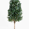 Artificial topiary tree with dense green leaves on a white background