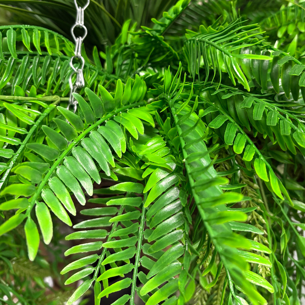 Artificial evergreen hanging basket leaves