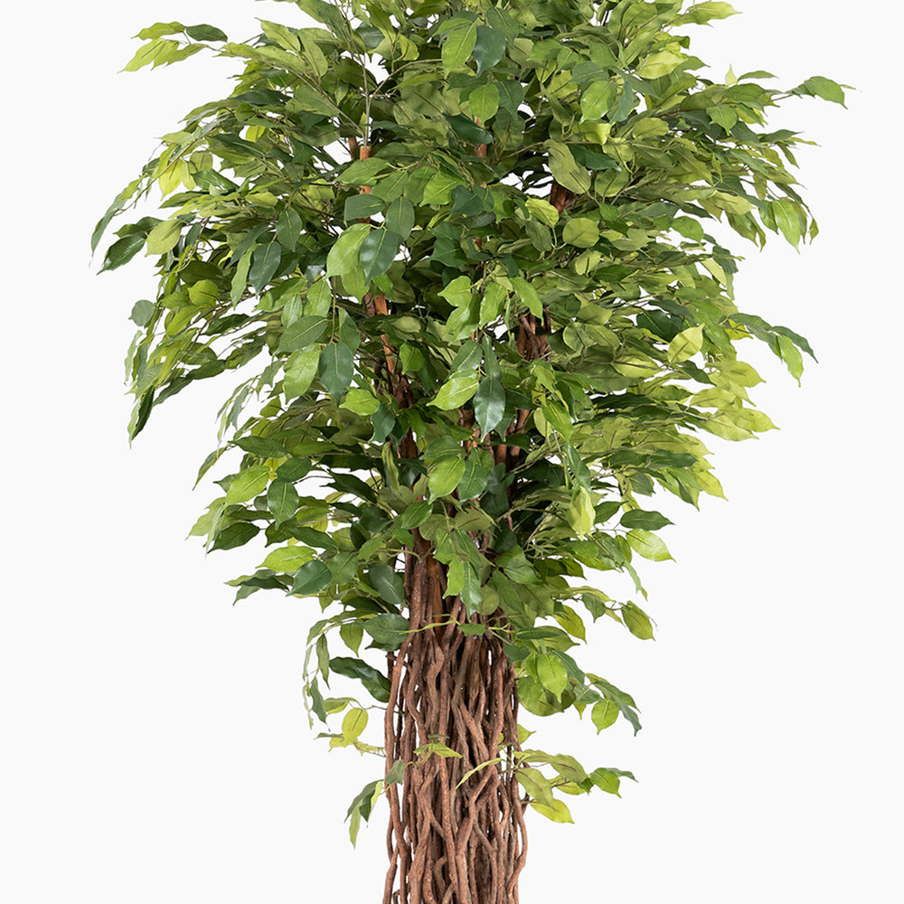 Artificial potted plant with green leaves on a white background