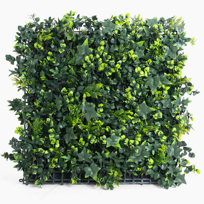 Artificial green wall panel with a grid on a white background