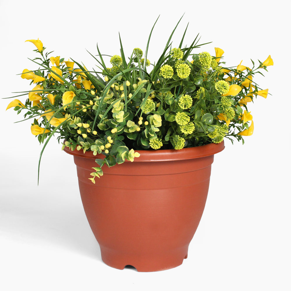 Artificial yellow morning sunshine patio planter