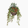 Artificial red rose ivy hanging basket