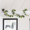 Framed artwork on a white wall with green ivy garland
