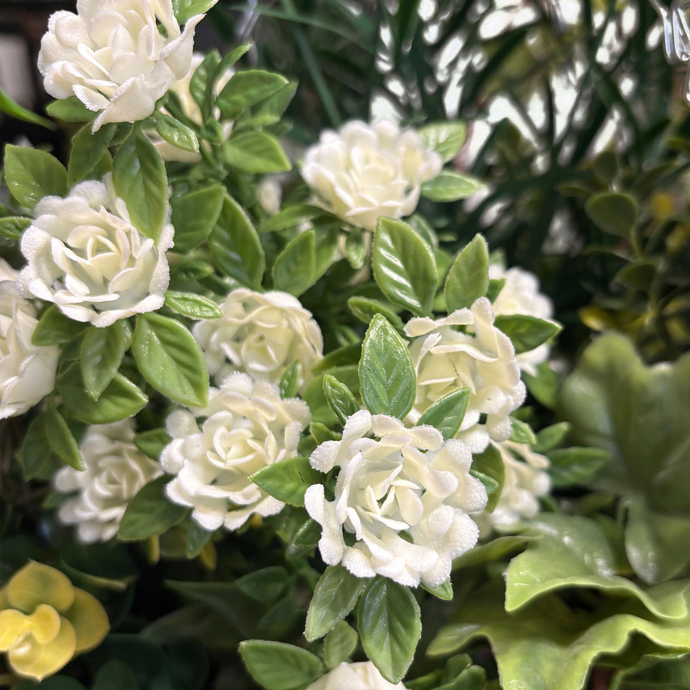 Artificial white rose ivy hanging basket flowers