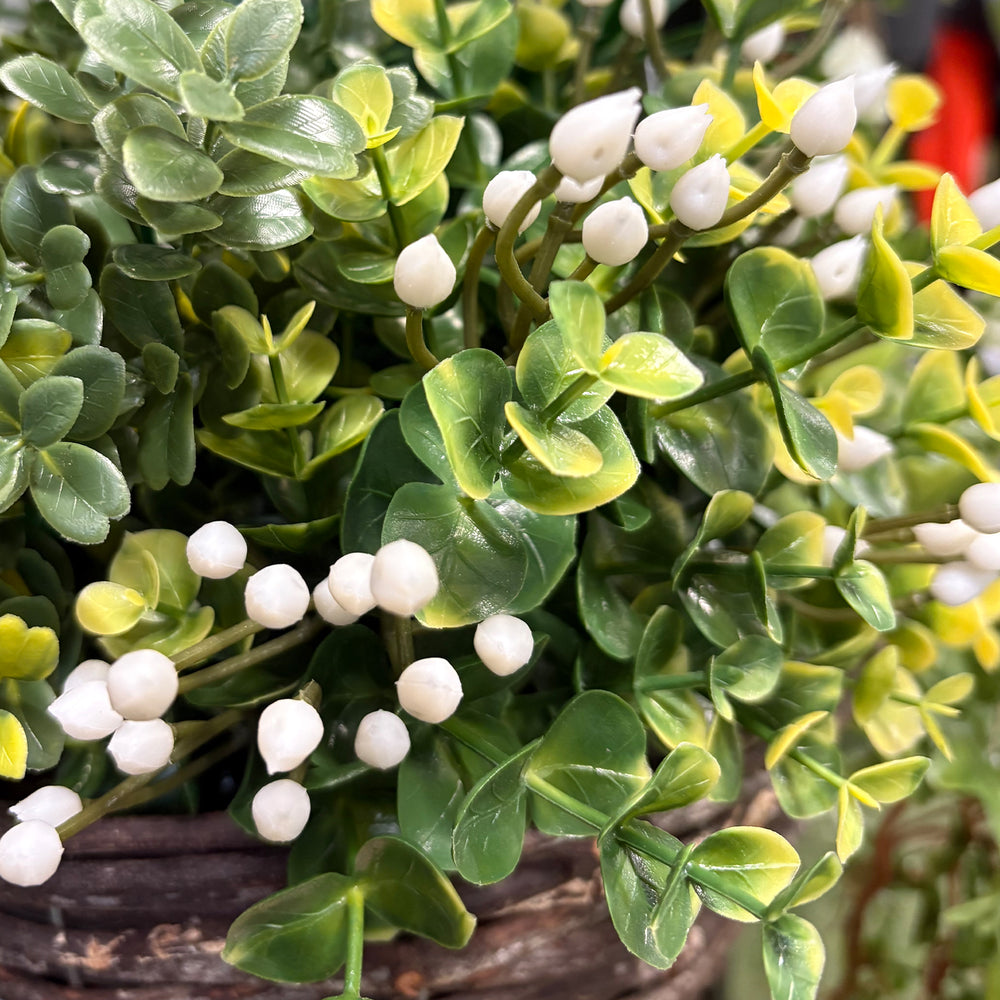 Artificial white rose ivy hanging basket foliage