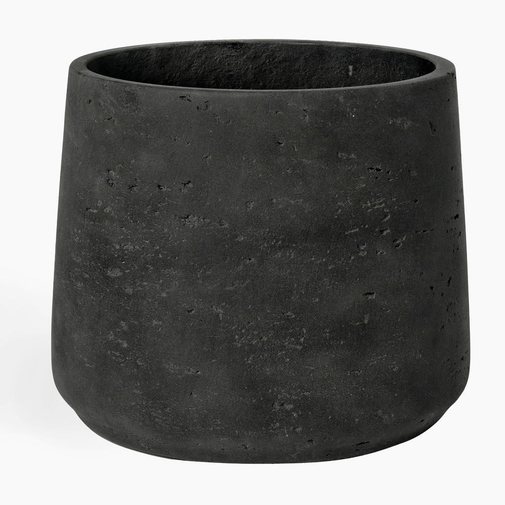 Black textured planter on a white background