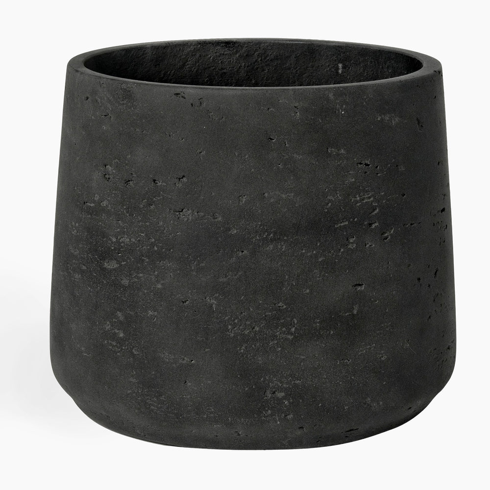 Black textured planter on a white background