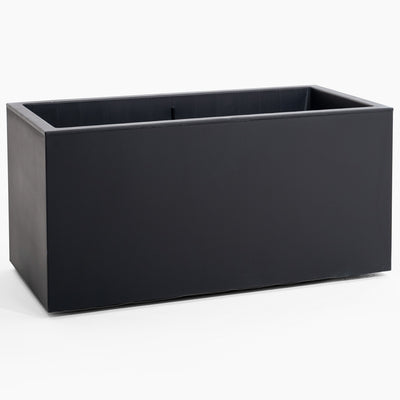 Black rectangular planter box on a white background