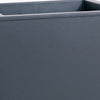 Close-up of a dark gray rectangular planter with a smooth surface.