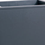 Close-up of a dark gray rectangular planter with a smooth surface.