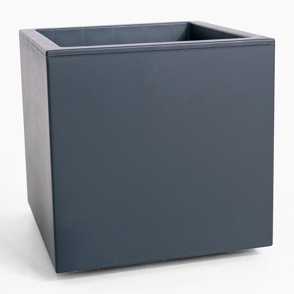 Gray square planter on a white background