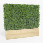 Artificial green wall panel with wooden base on a white background