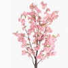 Artificial cherry blossom branch with pink flowers on a white background