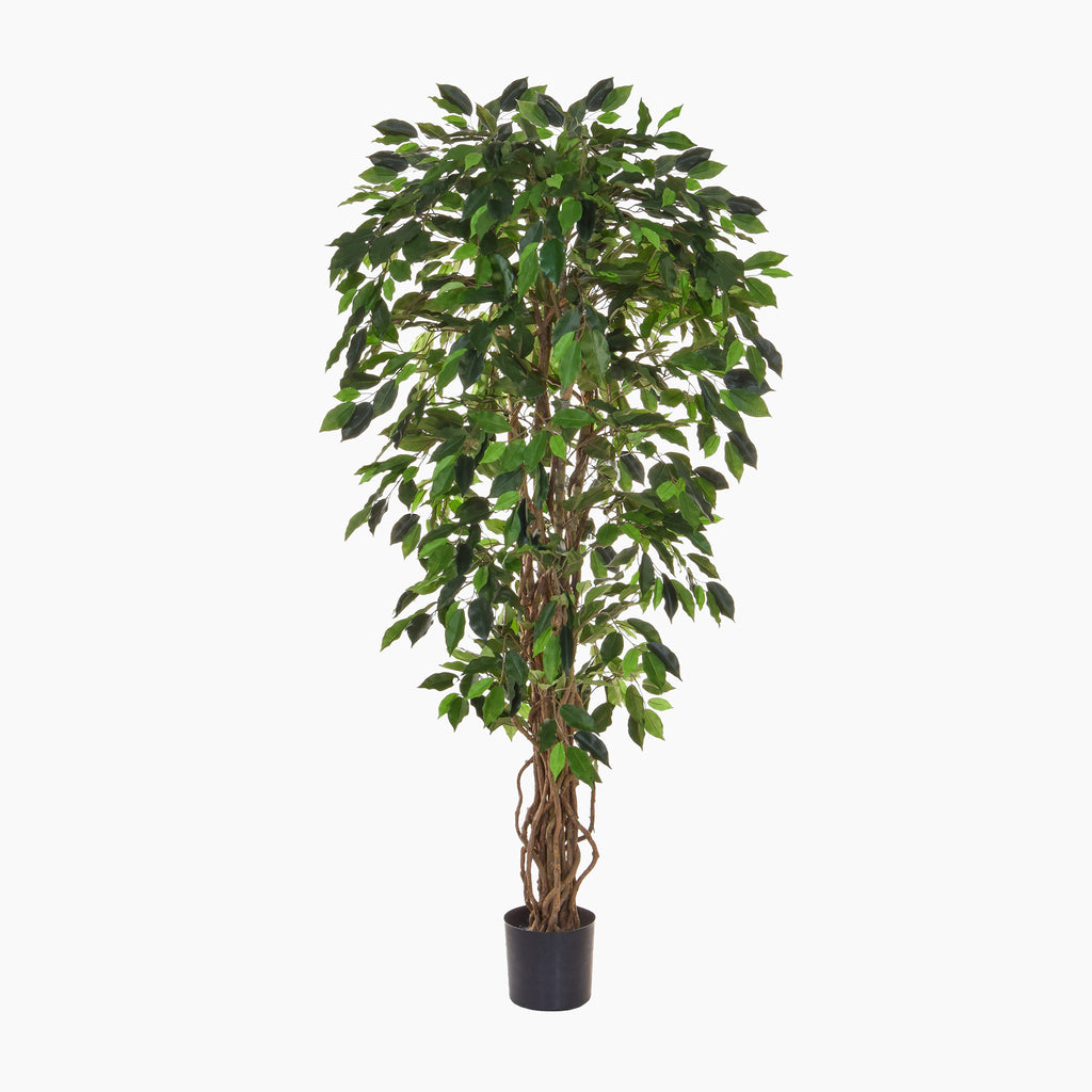 Artificial potted plant with green leaves on a white background