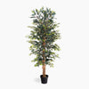 Artificial potted tree with green leaves on a white background