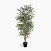 Artificial potted tree with green leaves on a white background