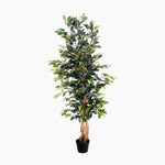 Artificial potted plant with green leaves on a white background
