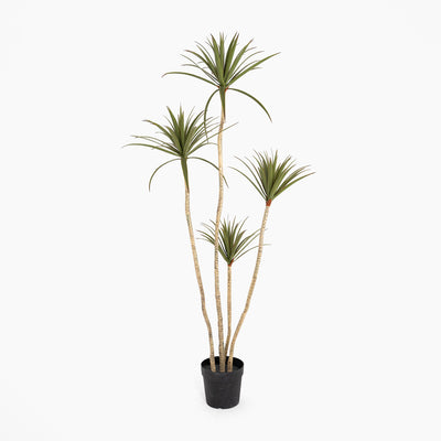 Potted artificial plant with multiple stems on a white background