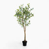 Potted artificial eucalyptus tree on a white background