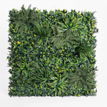 Square grid of artificial greenery on a white background