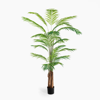Potted artificial palm tree on a white background