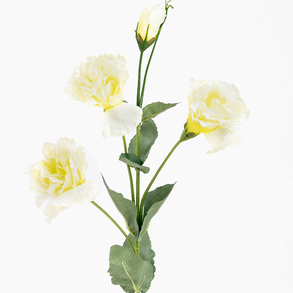 Artificial flower arrangement with yellow and white flowers on a white background