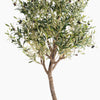 Artificial olive tree with green leaves and small black fruits on a white background