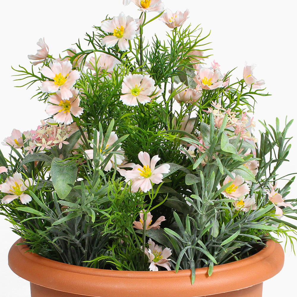 Artificial pretty pink patio tub flowers