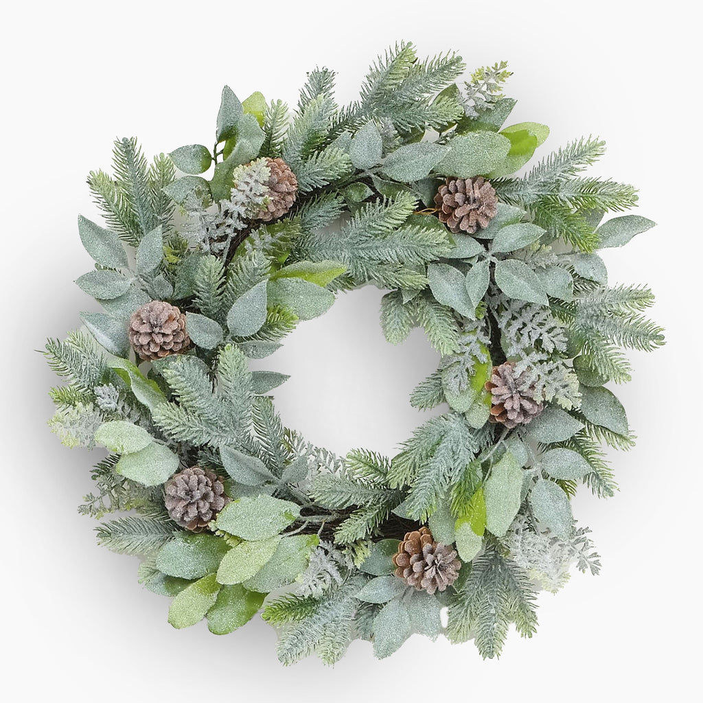 Snow-kissed leaf & pinecone wreath
