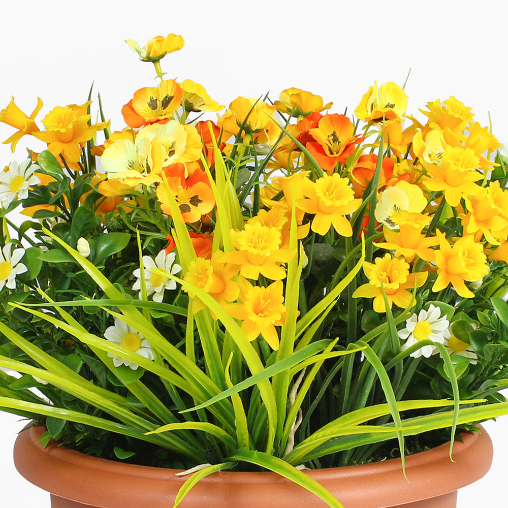 Artificial spring hues patio planter detail