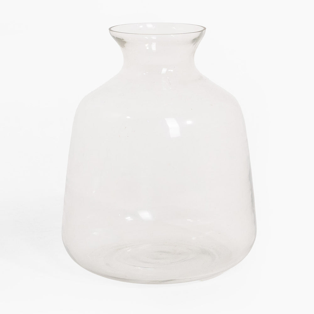 Clear glass vase on a white background