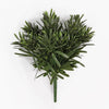 An artificial green foliage bouquet stem with dense, needle-like leaves, isolated on a clean white background.